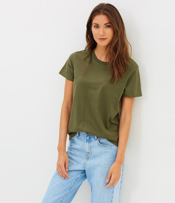 Trends Tower Solid Women Round Neck Dark Green T-Shirt