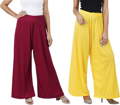 Buy That Trendz Flared Women Maroon, Yellow Trousers