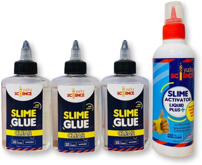 yucky science Slime Making Supplies Pack of 3 Bottles Slime & Craft Clear Glue (100 ml Each Each) + 1 Bottle Slime Activator Liquid Plus Clear (200 ml). Make 20+ Slimes