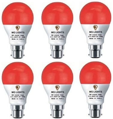 mg lights 5 W Basic Arbitrary B22 LED Bulb(Red, Pack of 6)