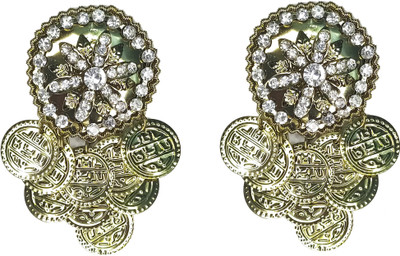 Mass Pro Matel & crystal stone Round Sape Patti Handmade button Suitable For Suit Sari Gown Kurtii Pack Of 2 Metal Buttons(Pack of 2)