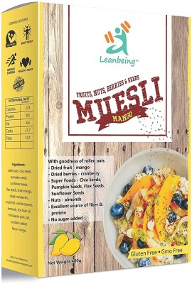 LEANBEING Mango Muesli Nuts, Berries & Seeds 400G | Gluten Free | Natural Breakfast Cereal |Naturally Sweetened Pack of 4 Box(4 x 400 g)