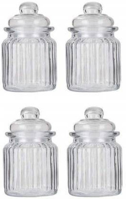 Carat24 Glass Tea Coffee & Sugar Container  - 350 ml(Pack of 4, Clear)