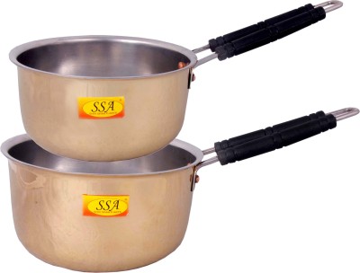 Shivshakti Arts Pure Brass Premium Sauce Pan | Fry Pan | Serving Pan Set With Handle For Serving & Cooking (Inside Nickle Plated Premium Design = Set Of 2 Size - 1250, 1800 ML) NA Pan 20 cm diameter 1.8 L capacity(Brass)