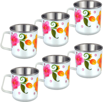 Rema Pack of 6 Stainless Steel, Plastic(White, Cup Set)