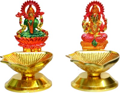 Chhariya Crafts Metal Lord Laxmi Ganesh Diya Deepak For Home And Office Temple Aluminium (Pack of 2) Table Diya Set(Height: 3 inch)