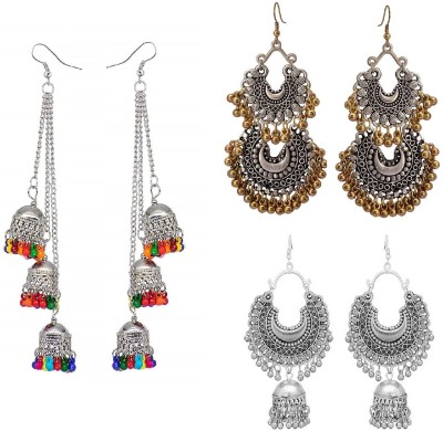 URBANELA Latest trendy combo 3 Oxidised Silver Chandbali Afghani Earring German Silver Drops & Danglers