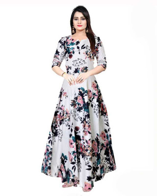 Jaipur Couture Flared/A-line Gown(White)
