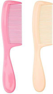 Lokesh Medium Fine Teeth Handle Combs for Women/men, Pack of 2