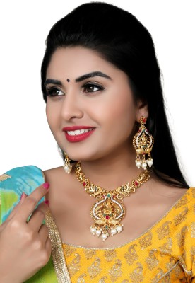 VATSALYA creation Alloy Gold-plated Green, White, Pink Jewellery Set(Pack of 1)