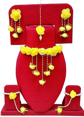 P. R. PRINTS Fabric, Rubber, Leather, Paper Yellow Jewellery Set(Pack of 1)