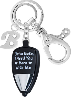 MGP FASHION Black Drive Safe Message Multicolor LED Light With Alphabet B Locking Hook Carabiner Keyring Gift (Silver,Black) Key Chain