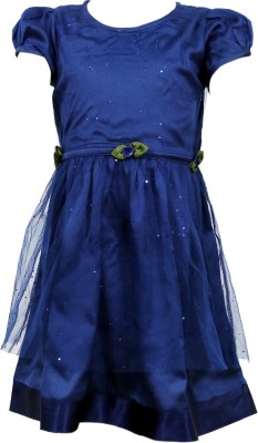 CREATIVE KID'S Girls Midi/Knee Length Casual Dress(Blue, Short Sleeve)