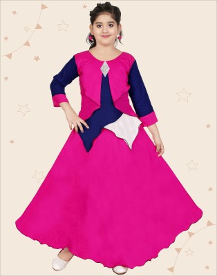 Kidotsav Girls Maxi/Full Length Party Dress(Pink, 3/4 Sleeve)