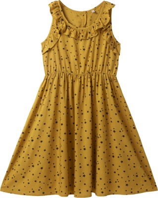Cub McPaws Girls Midi/Knee Length Casual Dress(Yellow, Sleeveless)