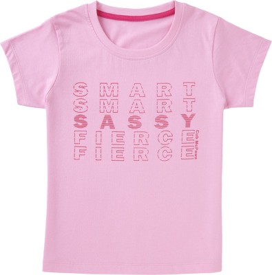 Cub McPaws Girls Typography Pure Cotton T Shirt(Pink, Pack of 1)
