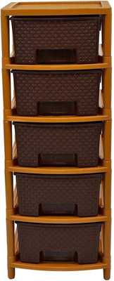 N H Enterprise Multipurpose Use 5 Layer Large Size ( Brown ) Plastic Free Standing Chest of Drawers(Finish Color - Brown, DIY(Do-It-Yourself))