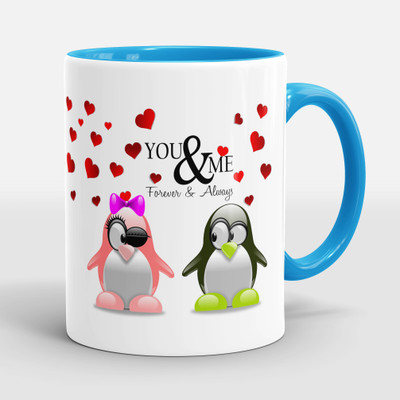 Sublikraft You & Me Forever & Always 3 Tone Inner Colour Printed Ceramic Coffee Mug(330 ml)