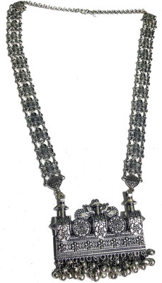 Gurjari Jewellers Stylish women's Silver Oxidised Long Necklace (12 inch long chain length) Black Silver Plated Metal Necklace