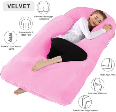 Angel Mommy Microfibre Pregnancy Pillow Pack of 1 Solid J Shape(Baby Pink)