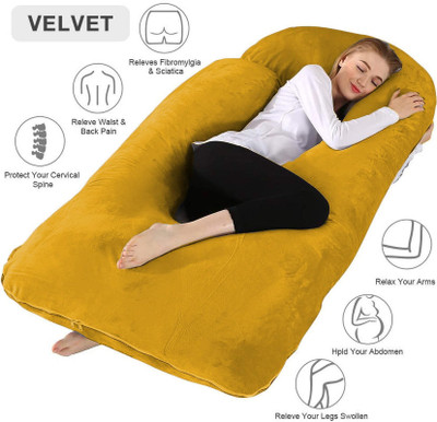 Angel Mommy Microfibre Pregnancy Pillow Pack of 1 Solid J Shape(Gold)