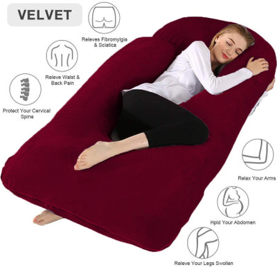 Angel Mommy Microfibre Pregnancy Pillow Pack of 1 Solid J Shape(Maroon)