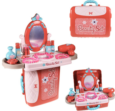 Wishkey Carry Along Beauty Set Makeup Case Toy with Pretend Play Cosmetics & Accessories In Portable Vanity Briefcase For Kids