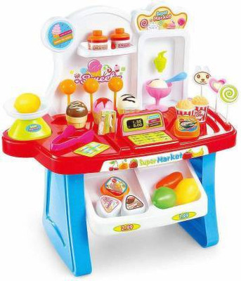 oxy hub Assemble Supermarket Shop 34 Pcs with Battery Operated with Music & Led Lights Ice Cream Shop Set for Kids