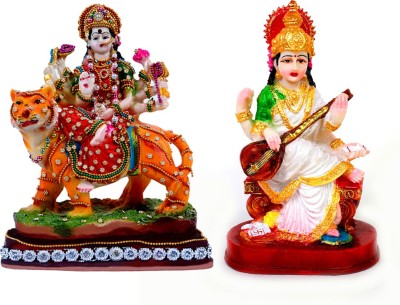 Green Value Goddess Mata Durga and Goddess Saraswati idols Decorative Showpiece  -  22 cm(Polyresin, Multicolor)