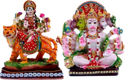 Green Value Goddess Mata Durga and Hanuman God idols,God Murti Decorative Showpiece  -  22 cm(Polyresin, Multicolor)