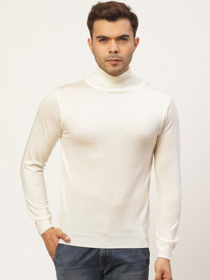 PIERRE CARLO Solid High Neck Casual Men White Sweater