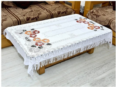 DELHI PVC CORP Polyester 4 Seater Self Design Table Cover(White)