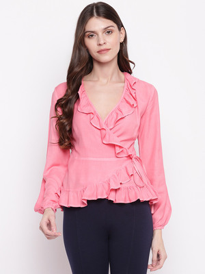 MAYRA Casual Full Sleeve Solid Women Pink Top