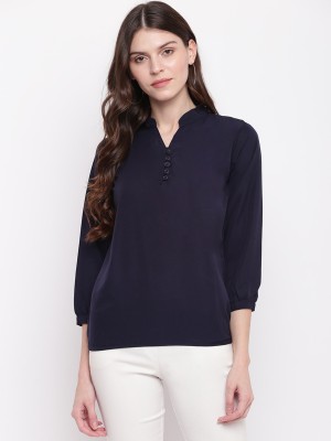 MAYRA Casual 3/4 Sleeve Solid Women Dark Blue Top