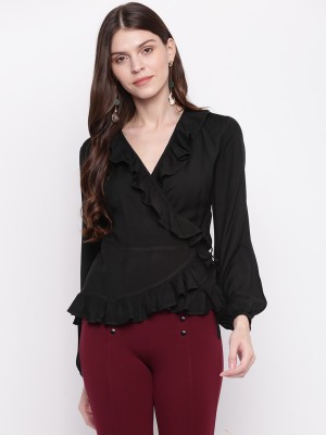 MAYRA Casual Full Sleeve Solid Women Black Top