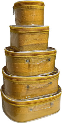 ACollection Set of 5 Pcs Polka Dot Printed Toiletry Shaving Makeup Bindi Bangle Makeup and Makeup kit Vanity Box(Yellow)