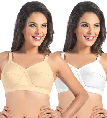 FeelBlue Women T-Shirt Non Padded Bra(Beige, White)