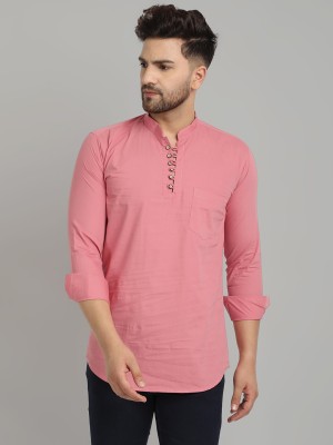 Majestic Man Men Solid Straight Kurta(Pink)