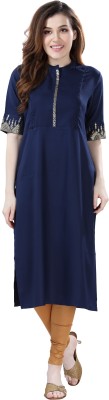 AV2 Women Solid Straight Kurta(Dark Blue)