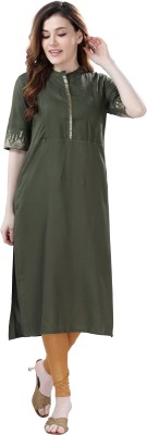 AV2 Women Solid Straight Kurta(Green)