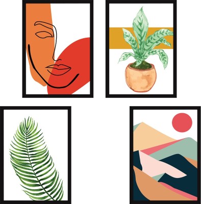 Chaka Chaundh - Wall painting with frames - Composite Wood & Glass – Set of 4 - Modern art wall painting - Wall paintings for living room - Wall frames for living room - Wall art, wall decor for living room, Photo frames for bedroom – Set of 4 Frames - A3 - 16.6 X 11.7 inches Paper Print(16.6 inch X