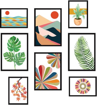 Wall painting with frames - Composite Wood & Glass - Set of 8 - Modern art wall painting - Wall paintings for living room - Wall frames for living room - Wall art - wall decor for living room - Photo frames for bedroom - (A3 & A4 Dimension) - Set of 8 Paper Print(11.7 inch X 16.6 inch)