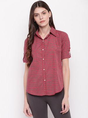 MAYRA Women Checkered Casual Red Shirt