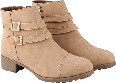 SHOETOPIA Girls Slip on Casual Boots(Beige)