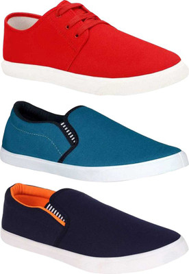 BRUTON Combo Pack of 3 Casual Sneakers With Sneakers Canvas Shoes For Men(Navy, Blue, Red , 7)