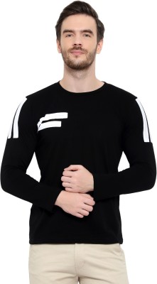 Phrill Self Design Men Round Neck Black T-Shirt