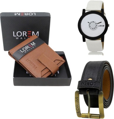 LOREM Belt, Wallet & Watch Combo(Tan, Black, White)