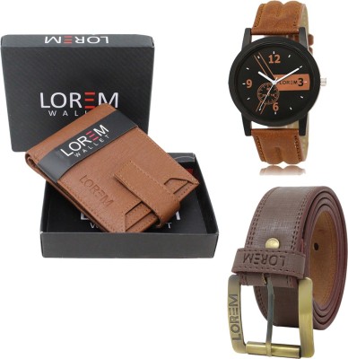 LOREM Belt, Wallet & Watch Combo(Multicolor)