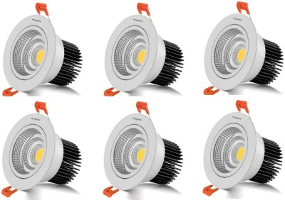 Hybrix HQ LED (6 WATT) COB Spot Light, Down Light, Ceiling light, COB Light, Elegant Aluminum Body, 30° Adjustable, BridgeLux Optical COB, Natural Warm White Light Color (Pack of 6) Recessed Ceiling Lamp(White)