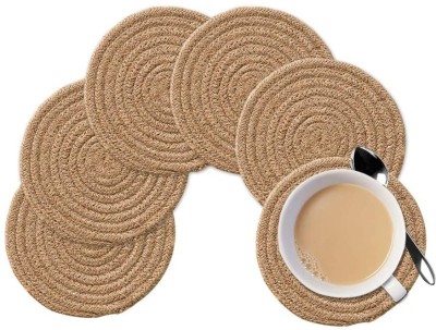 PartyStuff Round Reversible Jute Coaster Set(Pack of 6)